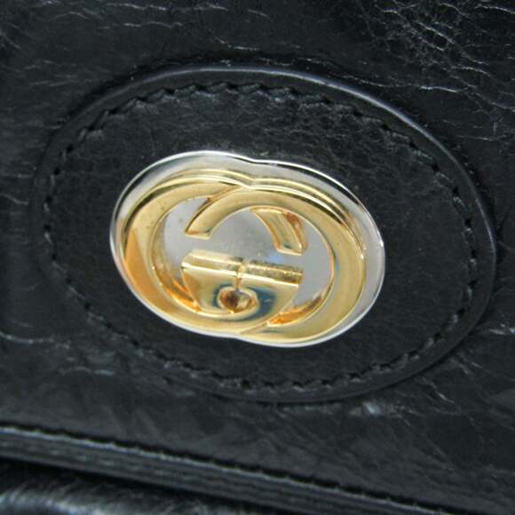 GUCCI Black Leather Messenger Shoulder Bag